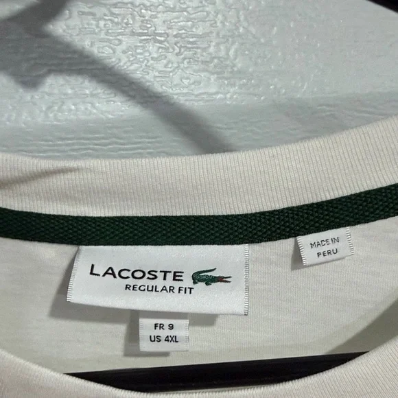 Lacoste Men's Cream T-Shirt with Green Stripes - Picture 3 of 5